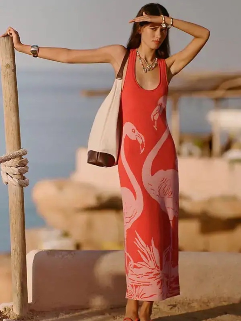 NWT Celandine Flamingo Knit Midi Dress Size M from Anthropologie New With Tag
